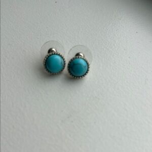Blue and Silver Circular Stud Earrings with Turquoise Stones